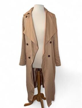 Forever 21 Women's Tan Double Breasted Trench Coat Long Jacket Beige - Size S